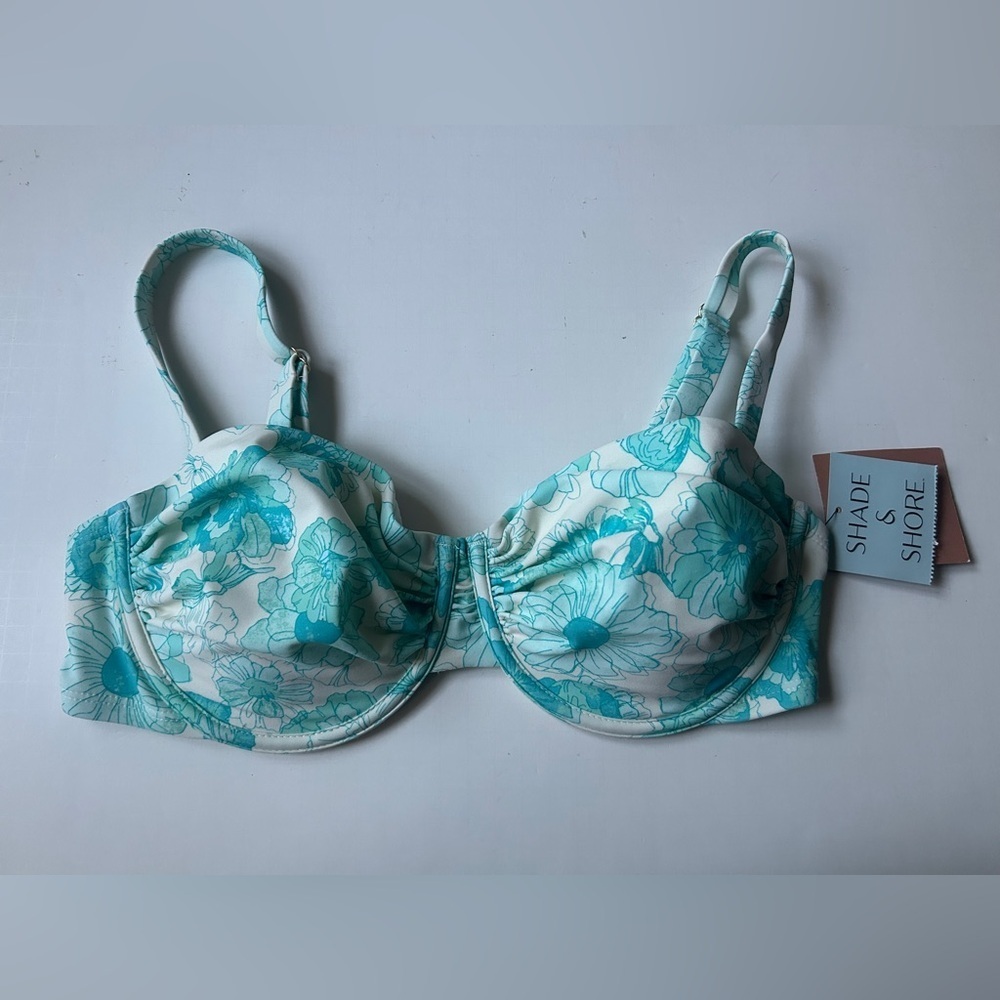 Shade & Shore Women’s Shirred Balconette Underwire Bikini Top Floral Print 38D